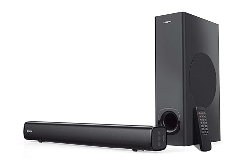Creative Stage 2.1 Channel Under-Monitor Soundbar with Subwoofer for TV, Computers, and Ultrawide Monitors, Bluetooth/Optical Input/TV ARC/AUX-in, Remote Control and Wall Mounting Kit Soundbar + Subwoofer + Optical + TV ARC