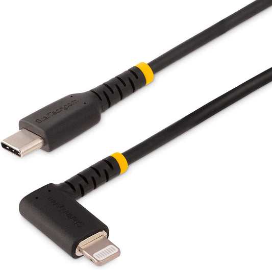 StarTech.com 6ft (2m) Durable USB-C to Lightning Cable - Right-Angled Heavy Duty USB Type-C to Lightning Charging/Sync Cord - Apple MFi Certified - Rugged iPhone Lightning Cable (RUSB2CLTMM2MR)