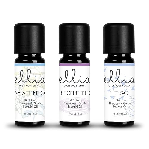 Ellia Essential Oil Set, Calm and Concentration, Including Signature Blends of Pay Attention, Be Centered, and Let Go. 3 Pack Essential Oil Kit, 10ml Each, by Homedics Pay Attention | Be Centered | Let Go