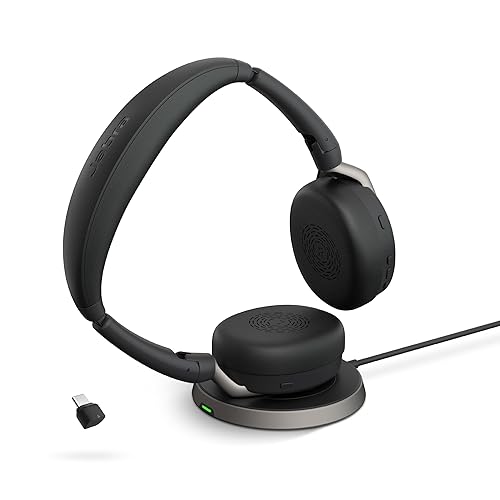 Jabra Evolve2 65 Flex Stereo Headset with Bluetooth, Wireless Charging Pad - Noise-Cancelling ClearVoice Technology & Hybrid Active Noise Cancellation - Certified for Microsoft Teams - Black USB-C MS Teams