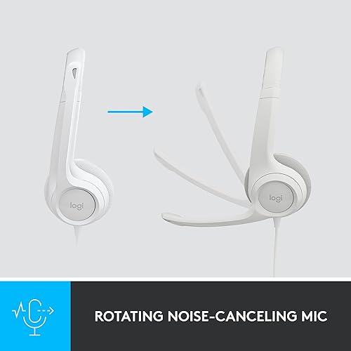 Logitech H390 Wired Headset for PC/Laptop, Stereo Headphones with Noise Cancelling Microphone, USB-A, in-Line Controls, Works with Chromebook - Off White