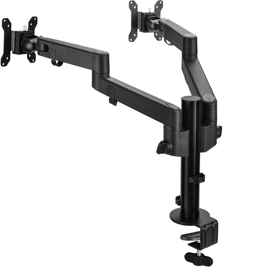 SIIG Dual Monitor Desk Mount, Replaceable Articulating Arm, 14" to 30", Fully Adjustable, Fits Flat/Curved Monitor, Load Bearing 17.6 lbs max Each, VESA 75x75 100x100, C-Clamp &amp; Grommet(CE-MT3E11-S1)