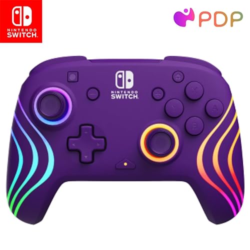 PDP Afterglow Wave Wireless Pro Controller for Nintendo Switch/OLED Model with Customizable LED Lighting (Purple) Wireless Purple