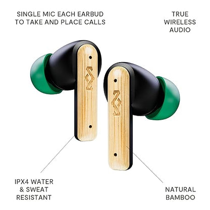 House of Marley Little Bird True Wireless Earbuds, Touch Controls, Built-in Mic, 24 Hours Playtime with Case, USB-C Quick Charge, Sustainable Materials, Movie and Gaming Mode, Black