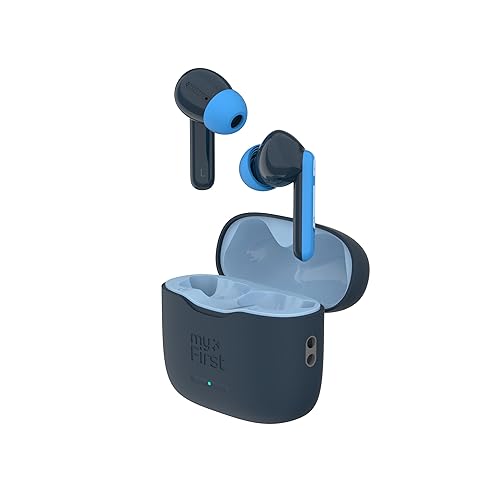 myFirst CareBuds - 2023 New Earbuds for Boys Girls Safe Earbuds Headphones for Kids with Anti-Lost Strip and Smart Touch Control (Space Blue)