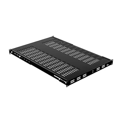 IOGEAR 1U Adjustable Depth Vented Rack Shelf – Heavy Duty Steel, 330 lb Capacity, 19.5–38.3" Depth, 27.5" Shelf, TAA Compliant — GRSH01