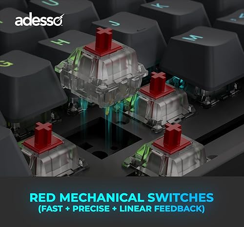 Adesso EasyTouch 1300 Custom Mechanical Keyboard – Wired/Wireless/Bluetooth, RGB, Multi-OS, VIA/QMK Programmable, Hot-Swappable Red Switches, Copilot AI Key, USB-C Rechargeable