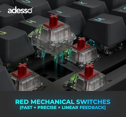 Adesso EasyTouch 1300 Custom Mechanical Keyboard – Wired/Wireless/Bluetooth, RGB, Multi-OS, VIA/QMK Programmable, Hot-Swappable Red Switches, Copilot AI Key, USB-C Rechargeable