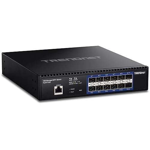 TRENDnet 12-Port 10G Layer 2 Managed SFP+ Switch, TL2-F7120, 12 x 10G SFP+ Ports, 240Gbps Switching Capacity, Supports 10GBASE-X / 1000BASE-FX SFP Fiber Modules, Black Layer 2 Switch