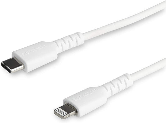 StarTech.com 3 Foot (1m) Durable White USB-C to Lightning Cable - Heavy Duty Rugged Aramid Fiber USB Type A to Lightning Charger/Sync Power Cord - Apple MFi Certified iPad/iPhone 12 (RUSBCLTMM1MW) White 1m