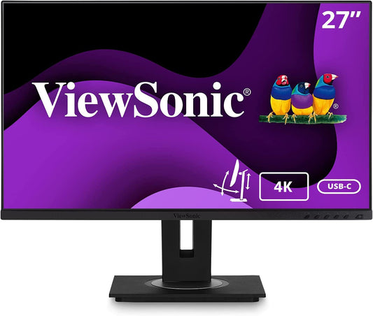 ViewSonic VG2756-4K 27 Inch IPS 4K Docking Monitor with Integrated USB 3.2 Type-C RJ45 HDMI Display Port and 40 Degree Tilt Ergonomics for Home and Office 27-Inch 4K UHD