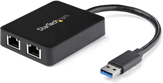 StarTech.com USB 3.0 to Dual Port Gigabit Ethernet Adapter w/USB Port - 10/100/100 - USB Gigabit LAN Network NIC Adapter (USB32000SPT) Black Black