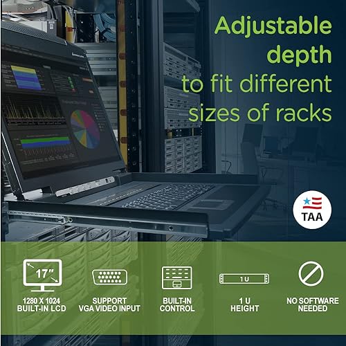 IOGEAR GCL1800 Rackmount 1-Port KVM Switch Console with 17-inch TFT LCD Active Matrix Monitor, Keyboard and Touchpad with 1 USB Cable 1 USB Cable 1-port