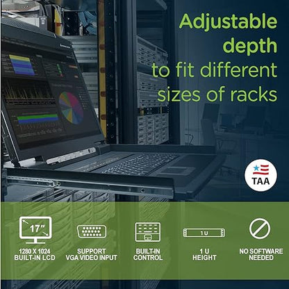 IOGEAR GCL1800 Rackmount 1-Port KVM Switch Console with 17-inch TFT LCD Active Matrix Monitor, Keyboard and Touchpad with 1 USB Cable 1 USB Cable 1-port