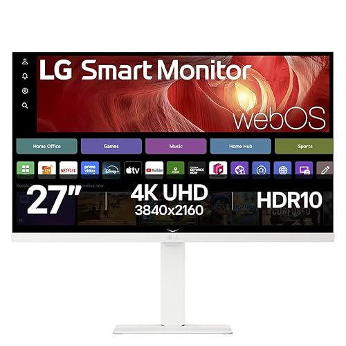 LG 27” 4K UHD (3840x2160) IPS Smart Monitor, webOS, 90% DCI-P3, USB-C PD 65W, AirPlay 2, 27U730SA