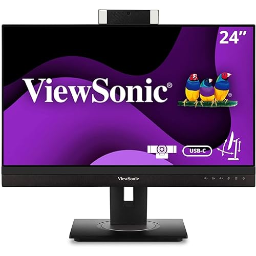 ViewSonic VG2456V 24 Inch 1080p Video Conference Monitor with Webcam, 2 Way Powered 90W USB C, Docking Built-in Gigabit Ethernet and 40 Degree Tilt Ergonomics for Home and Office,Black 24-Inch, Webcam
