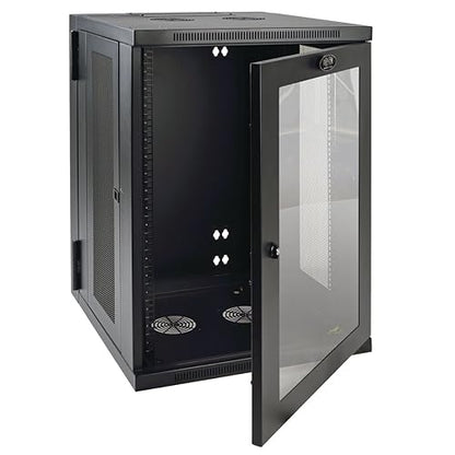 Tripp Lite 18U Wall Mount Rack Enclosure Server Cabinet with Acrylic Glass Window, Hinged, 20.5 Deep, Switch-Depth, Black