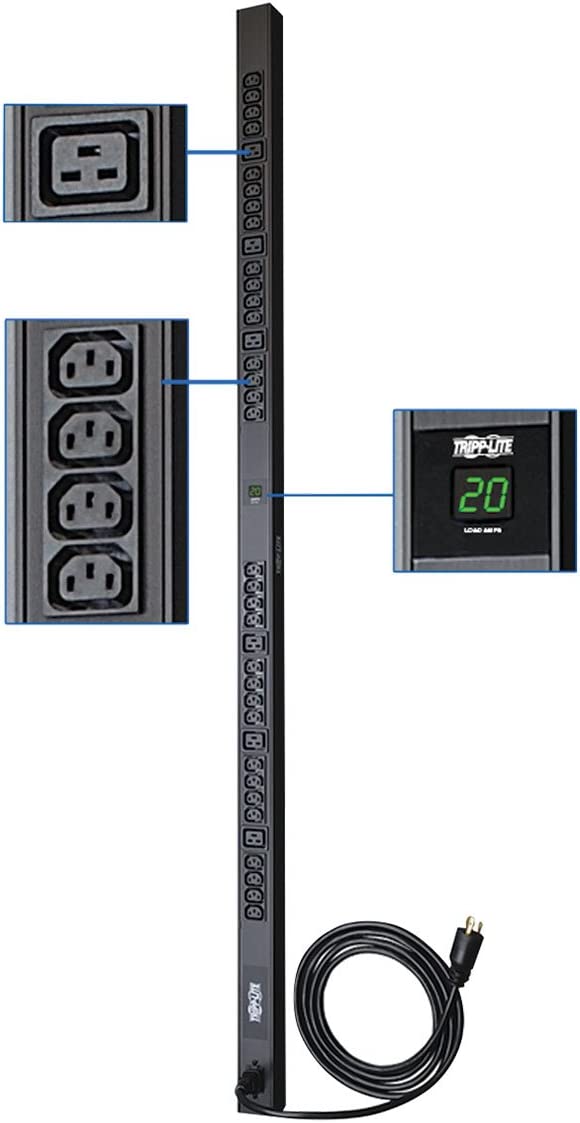 Tripp Lite Metered PDU, 20A, 38 Outlets (6-C19 &amp; 32-C13), 200-240V, C20/L6-20P 10 ft. Cord, 0U Vertical Rack-Mount Power (PDUMV20HV)