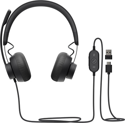 Logitech Zone Wired Noise Cancelling Headset, USB-C with USB-A Adapter, Graphite &amp; M720 Triathlon Multi-Device Wireless Mouse, Bluetooth, USB Unifying Receiver, 1000 DPI, 8 Buttons, 2-Year Battery Headset + Mouse