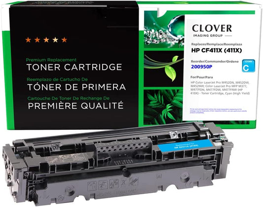 Clover imaging group Clover Remanufactured Toner Cartridge Replacement for HP CF411X (HP 410X) | Cyan | High Yield 5000 Cyan