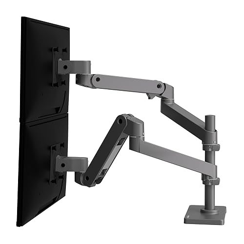 Ergotron – LX Pro Premium Vertical Stacking Dual Monitor Arm, VESA Desk Mount – for 2 Monitors Up to 27 Inches, 4 to 22 lbs Each – Dark Grey Dark Grey LX Pro Arm