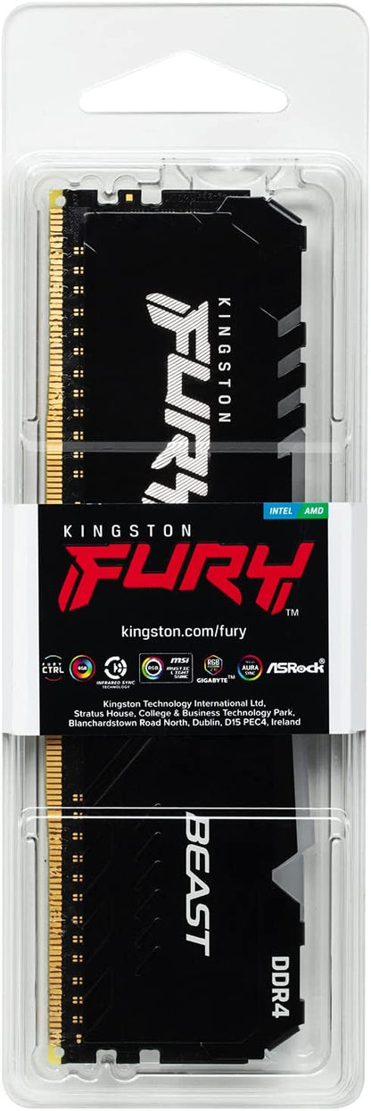 Kingston FURY Beast RGB 16GB 3200MHz DDR4 CL16 Desktop Memory Single Stick KF432C16BBA/16 3200MHz 16GB RGB