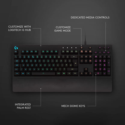 Logitech G213 Gaming Keyboard with Dedicated Media Controls, 16.8 Million Lighting Colors Backlit Keys, Spill-Resistant and Durable Design, Black
