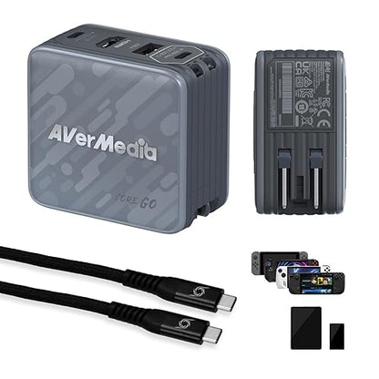 AVerMedia Portable Charger for Nintendo Switch, Steam Deck Dock, 100W GaN Fast Charging USB C Hub, TV Docking Station with 4K60 HDMI, Compatible with iPhone, iPad, Laptop, PC, Gaming Accessories Core Go - Black