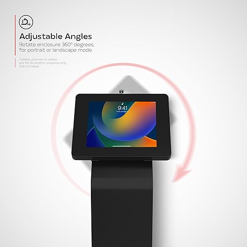 Premium Kiosk Floor Stand - CTA Locking Floor Stand Kiosk - IPad 10th Gen 10.9-Inch - IPad 7/8/9 Gen 10.2-Inch - IPad Pro 11 - IPad 5/6 Gen - Surface Go - Galaxy Tab S5E & More - Black (PAD-PARAF) Single Enclosure Medium Size Tablets Black