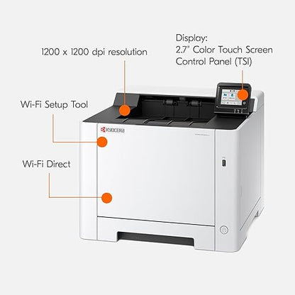 KYOCERA ECOSYS PA2600cwx Color Laser Printer, 27 ppm, 1200 dpi, Wi-Fi Direct, 1GB Memory, 2.7 inch Color Touch Screen Control Panel 27 ppm color Printer