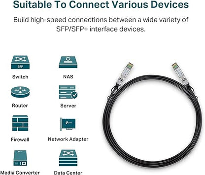 TP-Link 3 Meter, 10 Feet 10G SFP+ Direct Attach Cable(DAC) (TL-SM5220-3M) - Passive Twinax Cable, 10GBASE-CU SFP+ to SFP+ Connector, Plug and Play, LC Duplex Interface