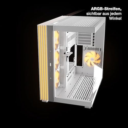 be quiet! Light Base 600 DX White PC Case, Stunning Panoramic View, Show Case, Dual Chamber Design, Solid ARGB LED Strip, Inverted and Horizontal Usable, Backside Connector Design White Light Base 600 DX