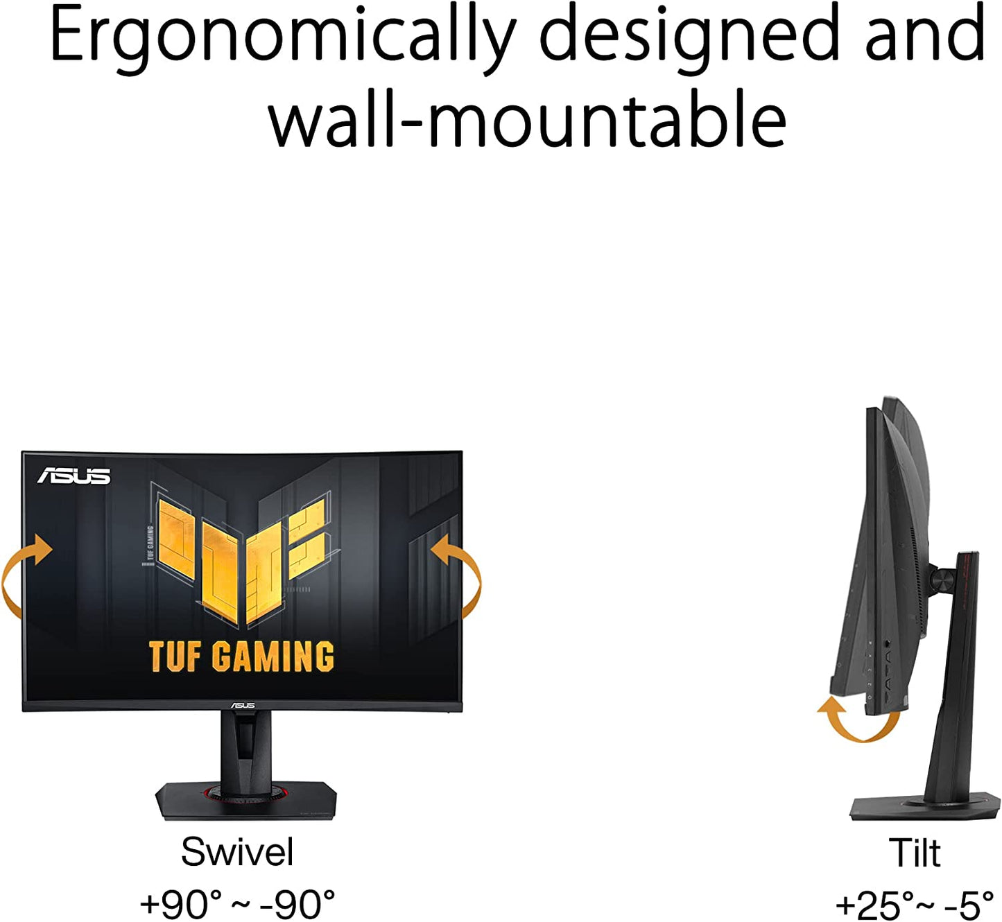 ASUS 27” 1080P TUF Gaming Curved HDR Monitor (VG27VQM) - Full HD, 240Hz, 1ms, Extreme Low Motion Blur, Adaptive-Sync, Freesync™ Premium, Speakers, Eye Care, HDMI, DisplayPort, USB, Height Adjustable