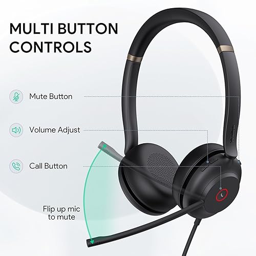 Wired Headset with Microphone,USB Headset for PC Laptop,USB-A & USB-C Cable,Works with Zoom and Other Leading UC Platforms