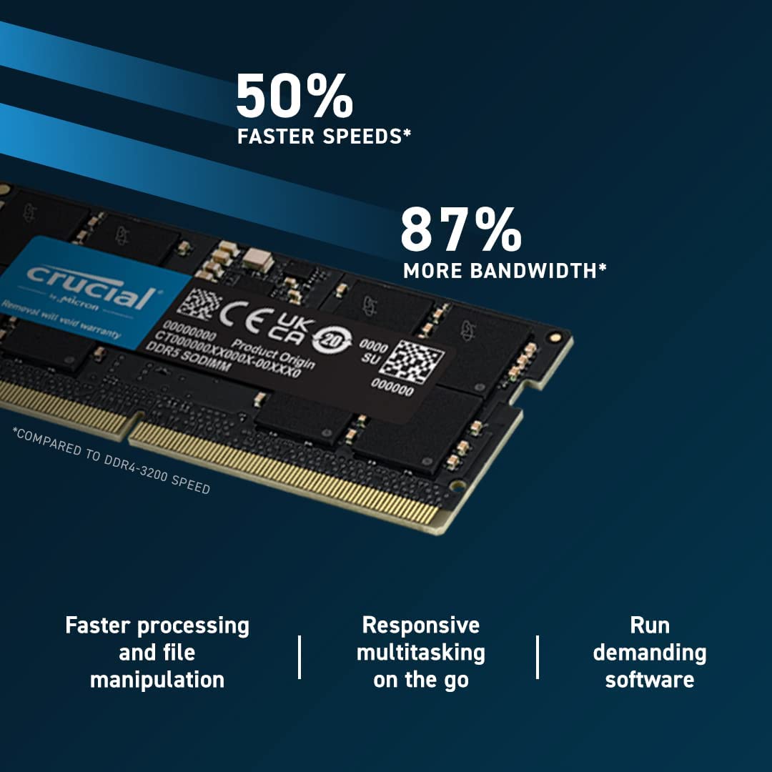 Crucial RAM 8GB DDR5 4800MHz CL40 Laptop Memory CT8G48C40S5 8GB 4800MHz