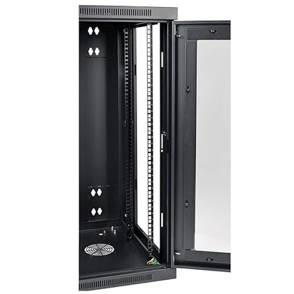 Tripp Lite 18U Wall Mount Rack Enclosure Server Cabinet with Acrylic Glass Window, Hinged, 20.5 Deep, Switch-Depth, Black