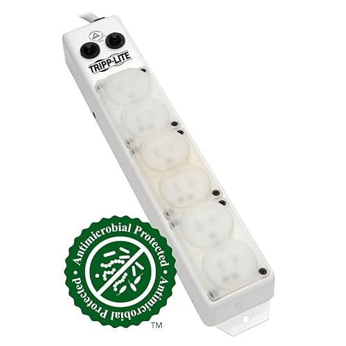 Tripp Lite Safe-IT Power Strip Medical Hospital Grade Antimicrobial UL1363A 6 Outlet 15A 7ft Cord PS-607-HG-OEM