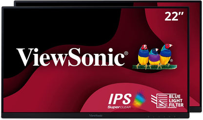 ViewSonic VA2256-MHD_H2 Dual Pack Head-Only 1080p IPS Monitors with Ultra-Thin Bezels, HDMI, DisplayPort and VGA for Home and Office 22-Inch Dual Pack