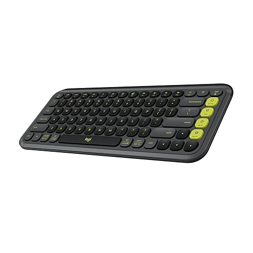Logitech POP ICON Keys Wireless Bluetooth Keyboard, Comfortable Typing, Programmable Keys, Easy-Switch Between up to 3 Devices, for Laptop, Tablet, PC – Graphite and Green Keyboard Graphite Lime