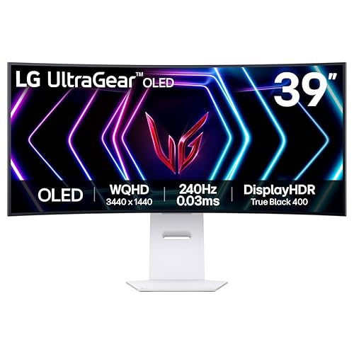 LG Ultragear™ OLED 39GS95QE-W - 39" Curved OLED Gaming Monitor | 21:9 Ultra-WQHD (3940 x 1440) 240Hz / 0.03ms / VESA Certified AdaptiveSync/NVIDIA® G-SYNC® Compatible/AMD FreeSync™ Premium Pro White 39"
