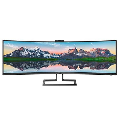 Philips Brilliance 499P9H 49 Superwide Curved Monitor, Dual QHD 5120x1440 32: 9, USB-C Connectivity and Built-in KVM Switch, Pop-Up Webcam, Height Adjustable, Lightsensor