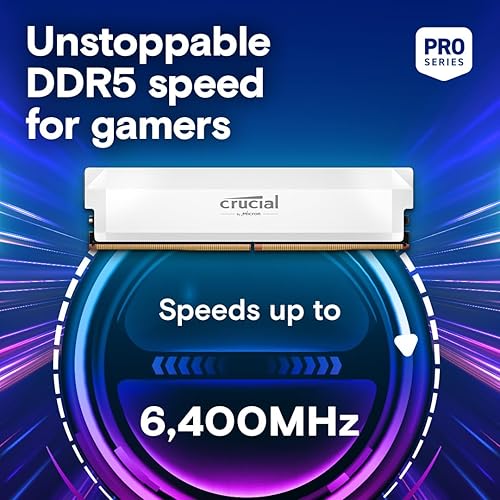 Crucial Pro DDR5 RAM 64GB Kit (2x32GB) 6400MHz CL40, Overclocking Desktop Gaming Memory, Intel XMP 3.0 & AMD Expo Compatible – White CP2K32G64C40U5W White 64GB Kit (2x32GB) 6400MHz