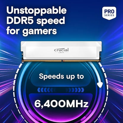 Crucial Pro DDR5 RAM 64GB Kit (2x32GB) 6400MHz CL40, Overclocking Desktop Gaming Memory, Intel XMP 3.0 & AMD Expo Compatible – White CP2K32G64C40U5W White 64GB Kit (2x32GB) 6400MHz