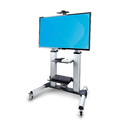StarTech.com Rolling TV Cart/Stand On Wheels, Up to 100-inch/220lb Flat Screens, Hand Crank Height Adjustable Mobile Trolley Single TV with Hand Crank 60-100"