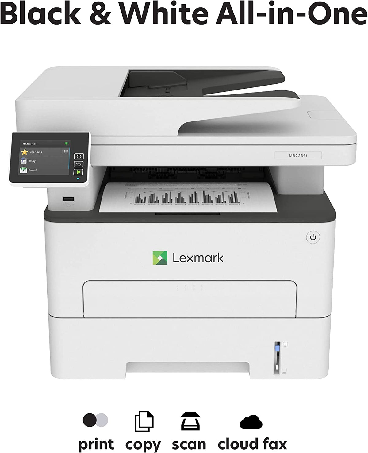 Lexmark MB2236i Multifunction Wireless Monochrome Laser Printer with A 2.8 Inch Color Touch Screen, Standard Two-Sided Printing, Cloud Fax Capability (18M0751)