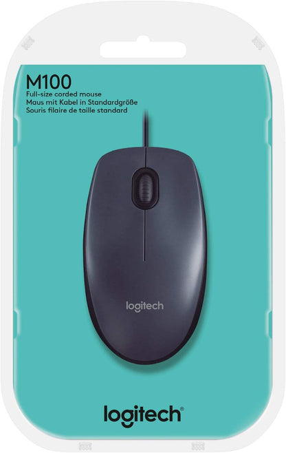 Logitech M100R Wired Usb Mouse Dark Black