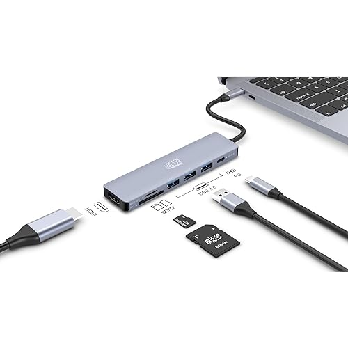 Adesso AUH-4025 7 In 1 Docking Station Usb C To Hdmi Pd 3 Usb A Micro Sd/sd Card Reader
