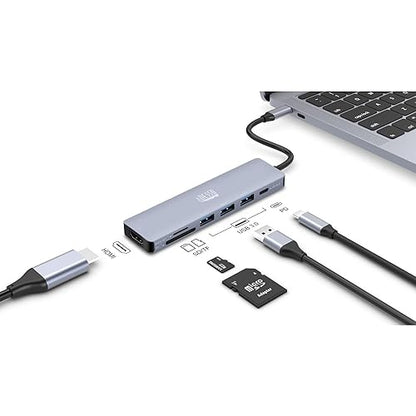 Adesso AUH-4025 7 In 1 Docking Station Usb C To Hdmi Pd 3 Usb A Micro Sd/sd Card Reader