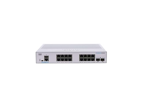 CISCO DESIGNED Business CBS250-16T-2G Smart Switch | 16 Port GE | 2x1G SFP | Limited Lifetime Protection (CBS250-16T-2G) (CBS250-16T-2G-NA) Switch 16-port GE / 2 x GE uplinks