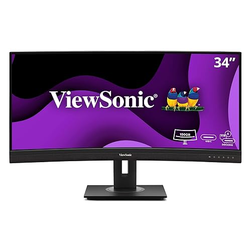 ViewSonic VG3456CA 34 Inch 21:9 Ultrawide QHD 4K Curved Monitor with Ergonomic Design, 100W USB C, Docking Built-in, Gigabit Ethernet RJ45 for Home and Office